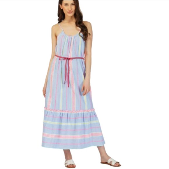 NWT America & Beyond Rainbow Stripe Maxi Dress Womens Small Blue Sleeveless NEW - Picture 13 of 13